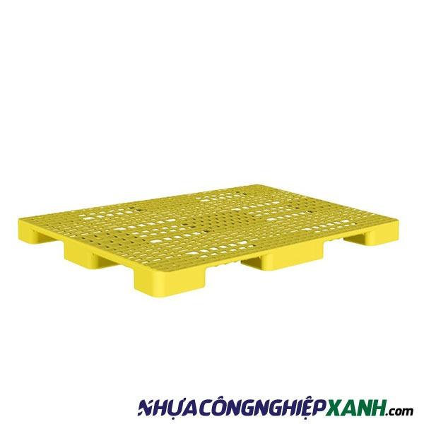 Pallet nhựa liền khối 1 mặt màu vàng