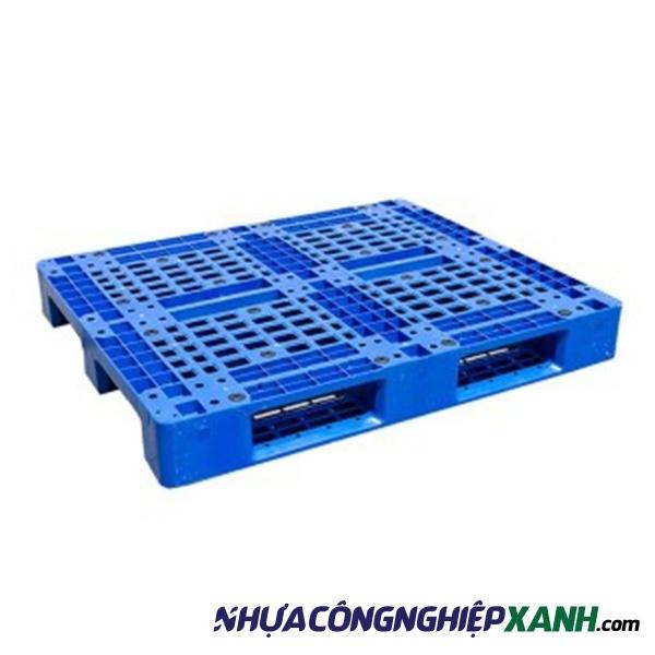 Pallet nhựa liền khối 1 mặt 1200x1000x150 xanh