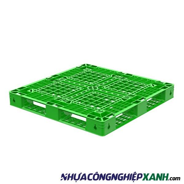 Pallet nhựa 1 mặt 1100x1100x120mm màu xanh lá